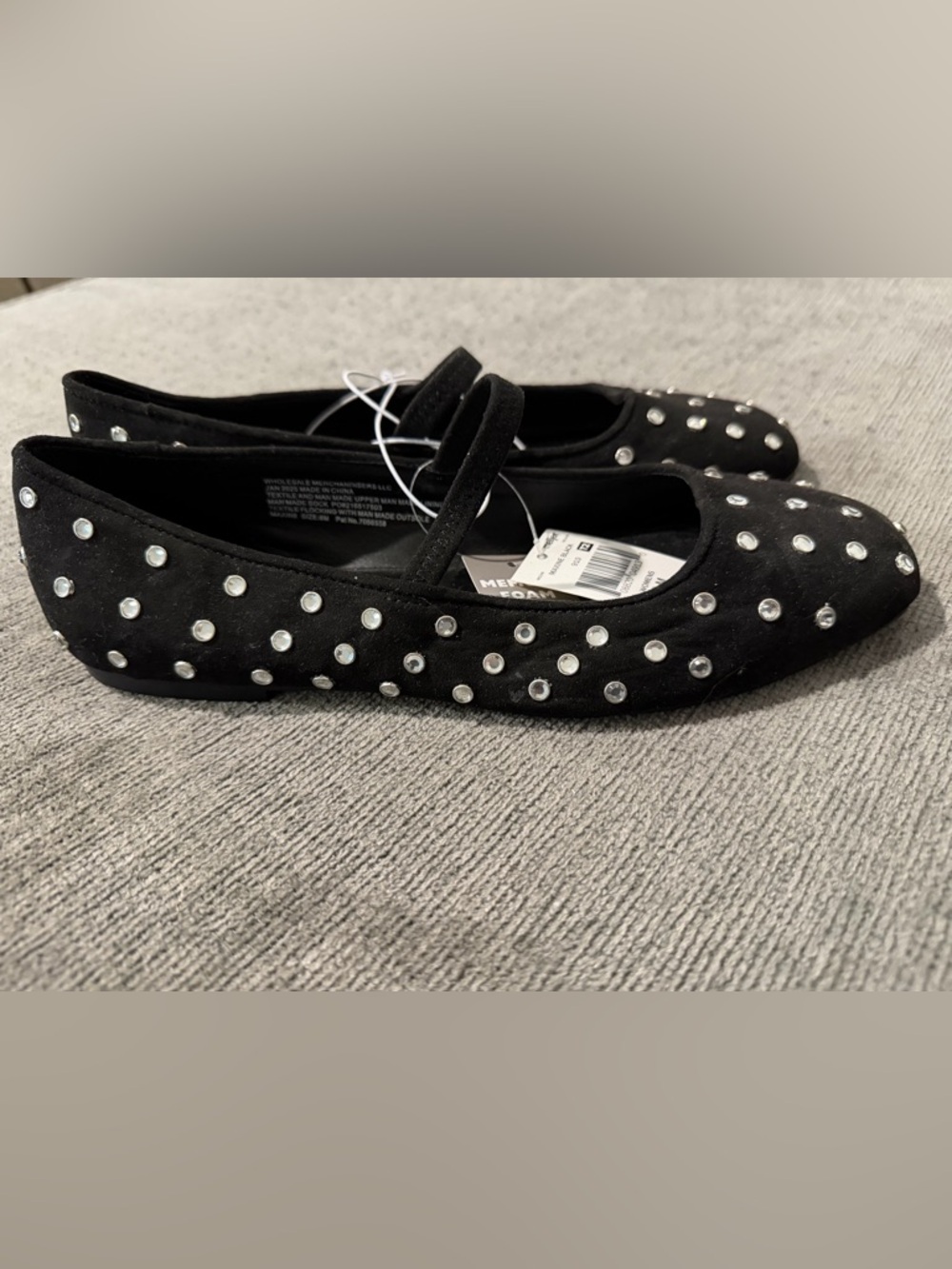 Black Studded Mary Jane Flats with Strap